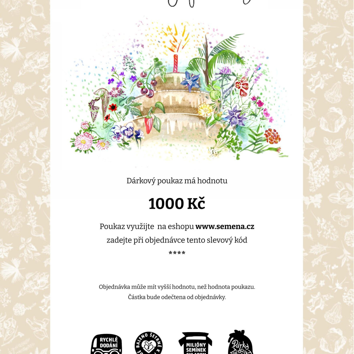 Voucher k narozeninám v hodnotě 1000,- Kč